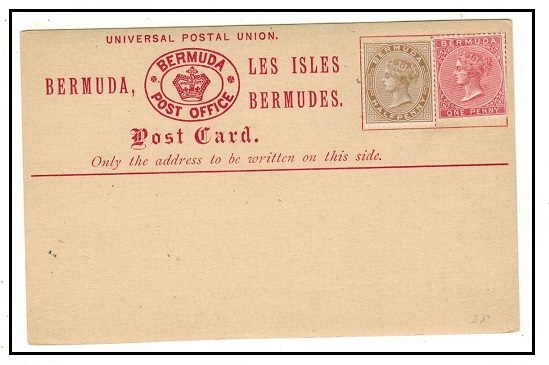 BERMUDA - 1880 1/2d brown + 1d deep rose adhesives affixed to cream 