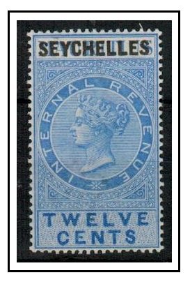 SEYCHELLES - 1898 12c blue INTERNAL REVENUE adhesive fine mint.  
