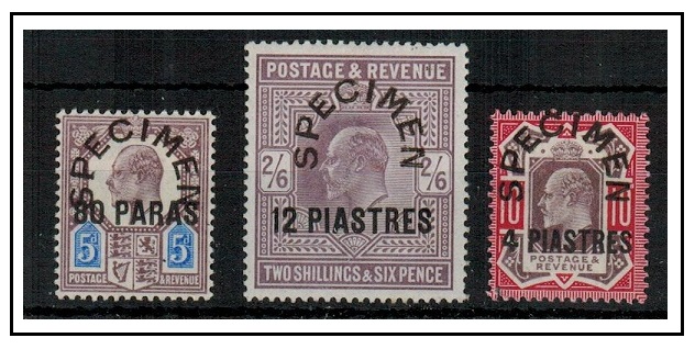 BRITISH LEVANT - 1902 5d,10d and 2/6d trio mint with horse shoe SPECIMEN handstamps. SG 9-11s.