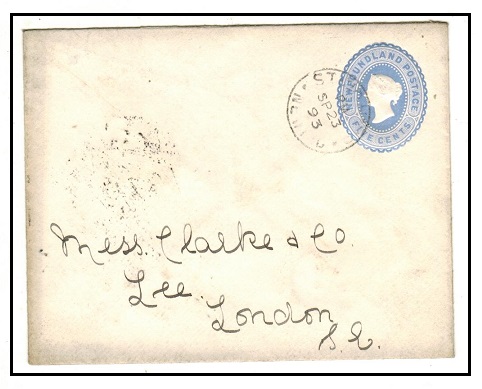 NEWFOUNDLAND - 1889 5c blue PSE addressed to UK used at ST.JOHNS.  H&G 2a.