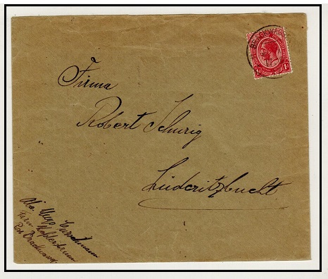 SOUTH WEST AFRICA - 1917 1d rate local cover used at BRACKWASSER during the 