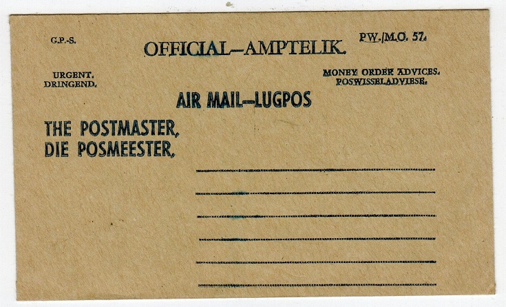 SOUTH AFRICA - 1960 (circa) OFFICIAL-AMPTELIK unused envelope.