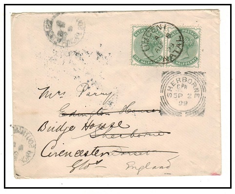 NATAL - 1899 1d rate cover to UK used at UMGENI/NATAL.