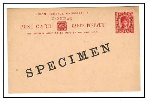 ZANZIBAR - 1908 6c red PSC handstamped SPECIMEN diagonally. H&G 18.