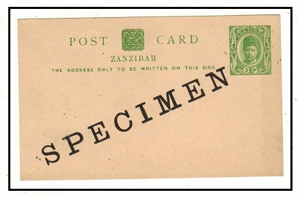 ZANZIBAR - 1908 3c green PSC handstamped SPECIMEN diagonally. H&G 17.