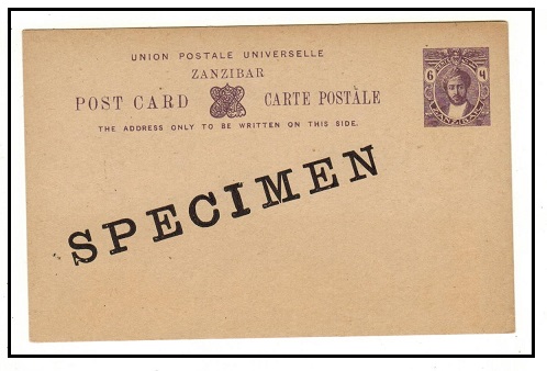 ZANZIBAR - 1918 6c purple PSC unused diagonally handstamped SPECIMEN.  H&G 25.