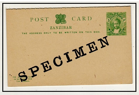 ZANZIBAR - 1913 3c+3c green PSRC unused and diagonally handstamped SPECIMEN.  H&G 23.