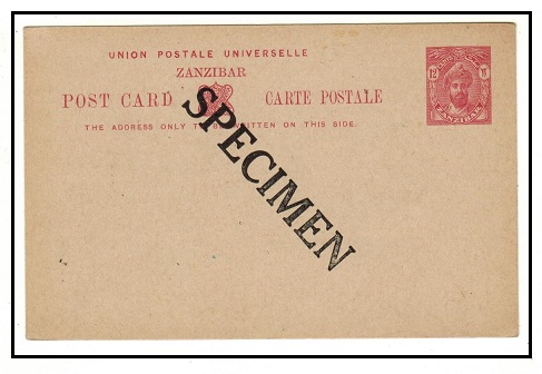 ZANZIBAR - 1926 12c carmine PSC unused handstamped diagonally SPECIMEN.  H&G 29.