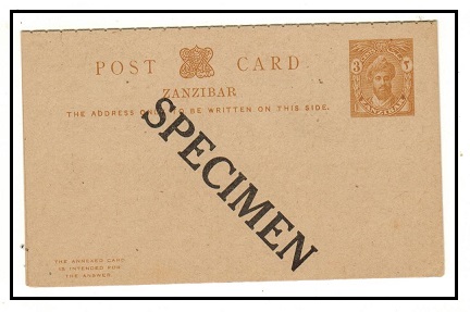 ZANZIBAR - 1926 3c+3c brownish orange PSRC unused handstamped diagonally SPECIMEN.  H&G 30.