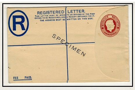 JAMAICA - 1938 2d+1d brown RPSE (size F) unused handstamped SPECIMEN diagonally.  H&G 2.