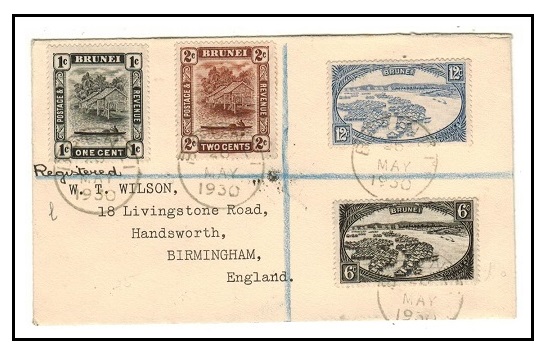 BRUNEI - 1930 21c rate registered multi franked 