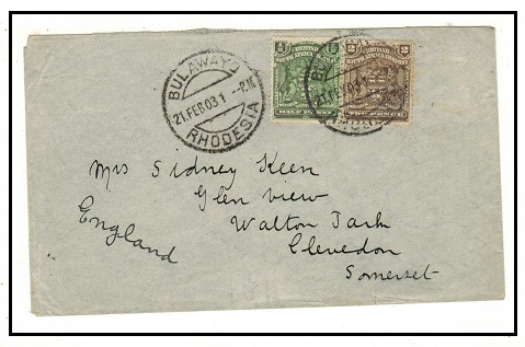 RHODESIA - 1903 2 1/2d rate cover to UK used at BULAWAYO.