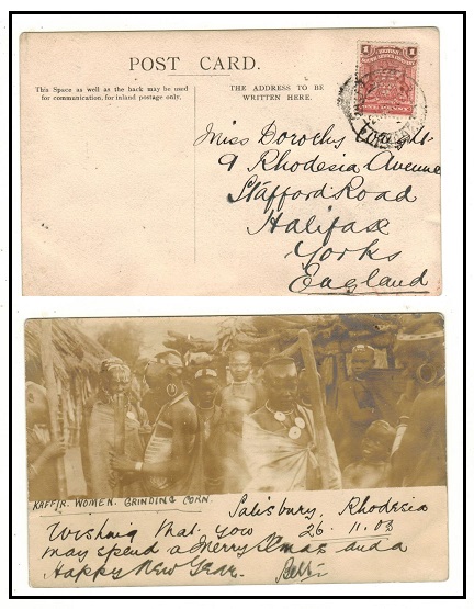 RHODESIA - 1902 1d rate postcard to UK used at SALISBURY.
