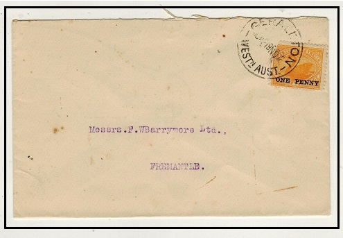 WESTERN AUSTRALIA - 1912 local cover with ONE PENNY on 2d tied GERALDTON.