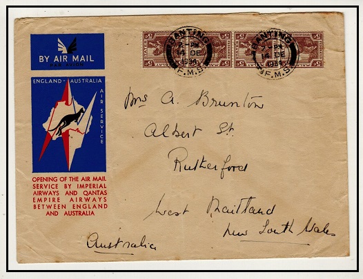 MALAYA - 1934 first flight cover to Australia used at BANTING.