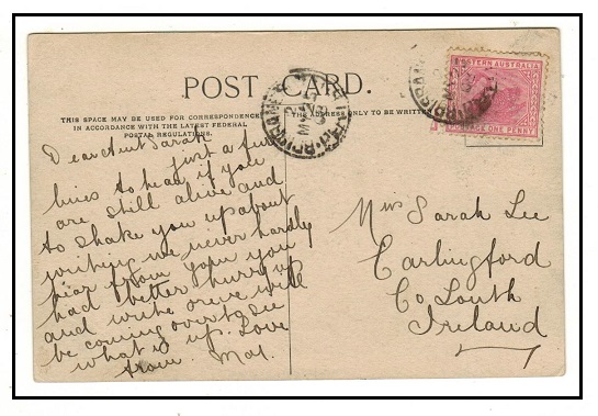 WESTERN AUSTRALIA - 1903 1d rate postcard use to Ireland used at BRISBANE ST. PERTH.