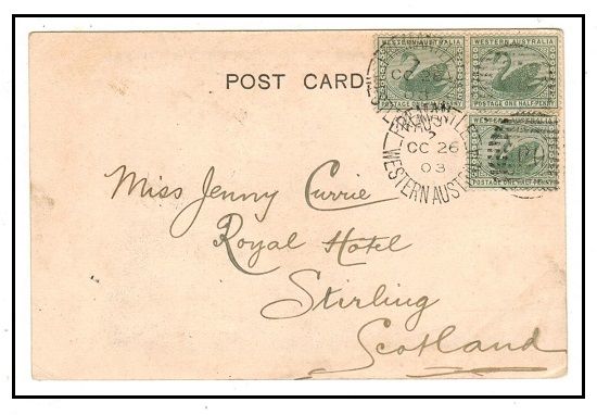 WESTERN AUSTRALIA - 1903 1 1/2d rate postcard use to UK used at FREEMANTLE.