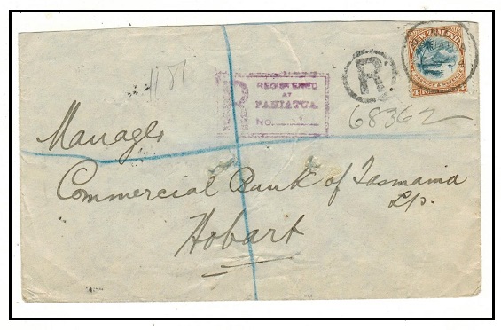 NEW ZEALAND - 1904 1 1/2d rate registered cover to Tasmania used at PAHIATUA.