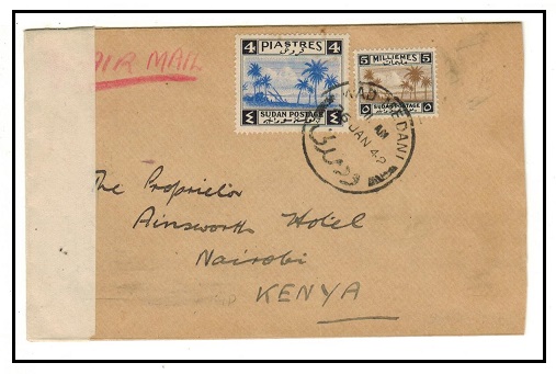 SUDAN - 1942 4p5m rate censored cover to Kenya used at WAD MEDANI.