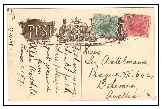 WESTERN AUSTRALIA - 1908 1 1/2d rate postcard use to Austria used at MALCOLM.