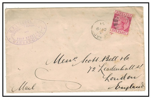 BARBADOS - 1891 1d rate cover to UK.