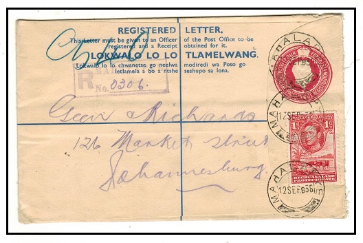 BECHUANALAND - 1938 4d carmine-rose RPSE uprated to Johannesburg used at MAHALAPYE.  H&G 18.