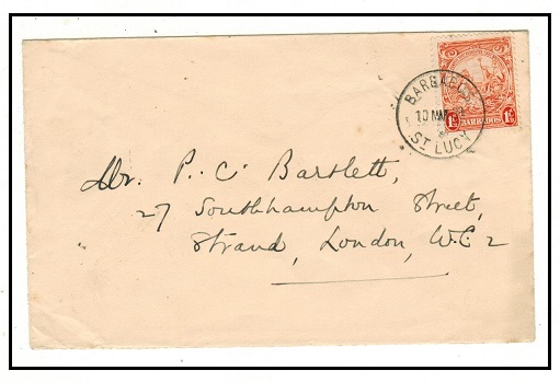 BARBADOS - 1938 1 1/2d rate cover to UK used at ST.LUCY.