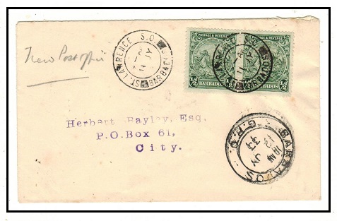 BARBADOS - 1933 1d rate local cover used at ST.LAWRENCE.