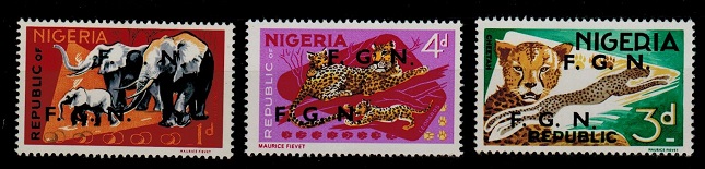 NIGERIA - 1965 1d, 3d and 4d U/M overprinted F.G.N. twice. 