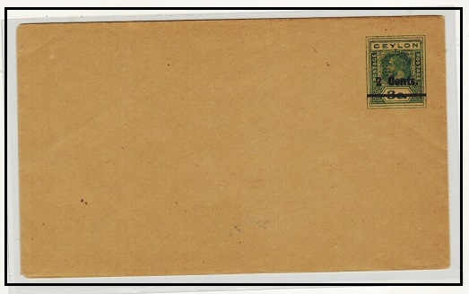 CEYLON - 1922 2c on 3c green PSE unused.  H&G 68.