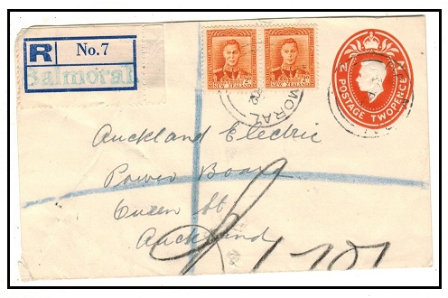 NEW ZEALAND - 1941 2d orange uprated registered PSE used at BALMORAL.