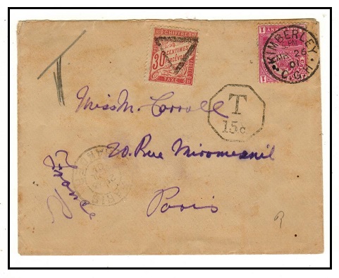 CAPE OF GOOD HOPE - 1901 1d under paid cover from KIMBERLEY with French 