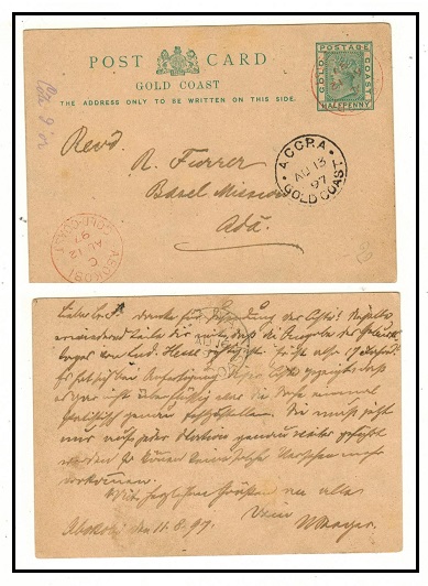 GOLD COAST - 1891 1/2d green PSC used locally cancelled by ABOKOBI in red ink.  H&G 2.