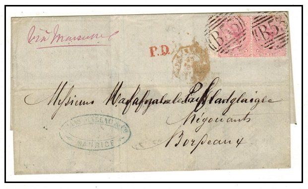 MAURITIUS - 1876 8d rate outer wrapper to France.