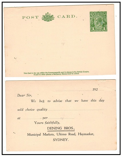 AUSTRALIA - 1925 1d green PSC unused pre-printed reverse for 