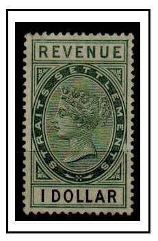 MALAYA - 1888 $1 black and green REVENUE adhesive fine mint.
