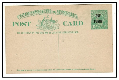 AUSTRALIA - 1925 ONE PENNY on 1 1/2d green PSC unused. Scarce.  H&G 24.