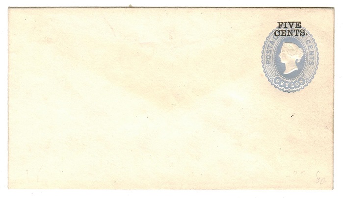 CEYLON - 1885 5c black on 4d grey blue PSE unused.  H&G 18.