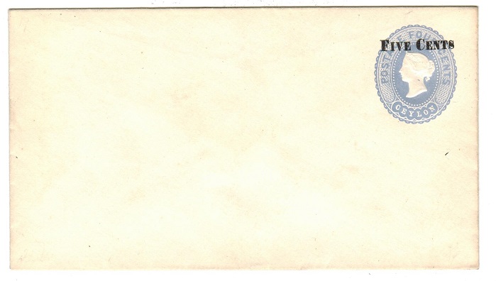 CEYLON - 1885 5c black on 4d grey blue PSE unused.  H&G 19.