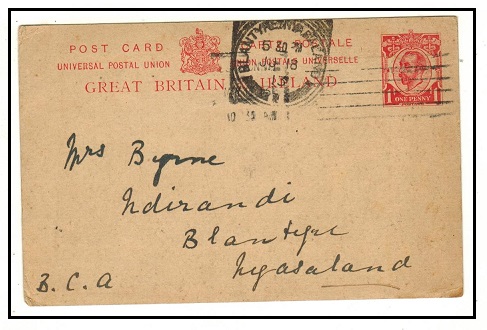 NYASALAND - 1913 inward 1d PSC of GB with BLANTYRE-NYASALAND arrival cancel.