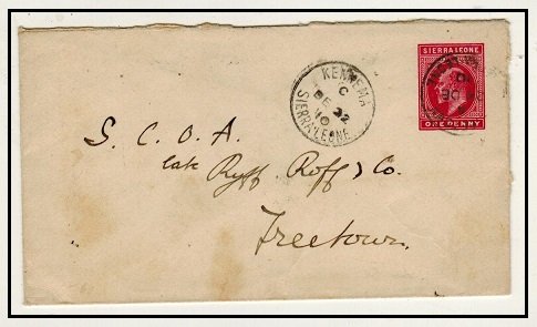 SIERRA LEONE - 1902 1d carmine PSE used locally from KENNEMA. H&G 3.