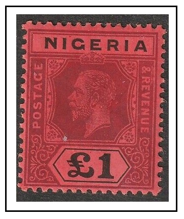 NIGERIA - 1917 1 purple and black on red very fine mint.  SG 12a.