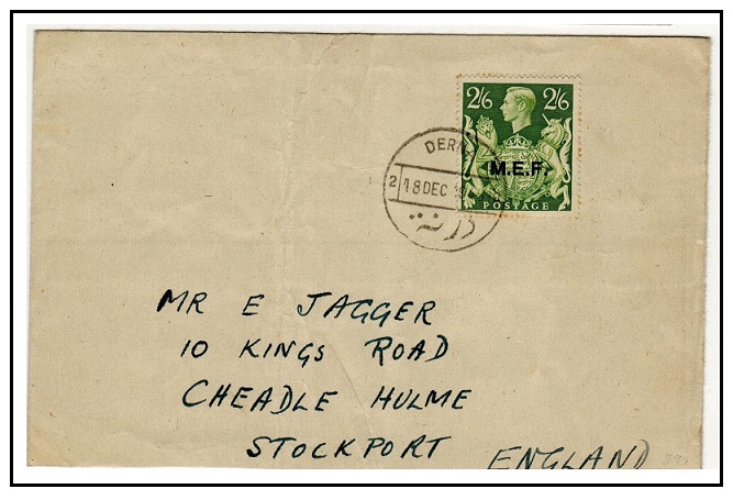 B.O.F.I.C. - 1945 cover to UK bearing MEF 2/6d tied DERNA.