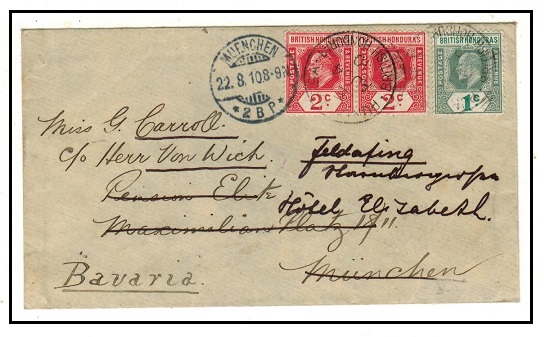 BRITISH HONDURAS - 1910 5c rate cover to Germany used at PUNTA GORDA.