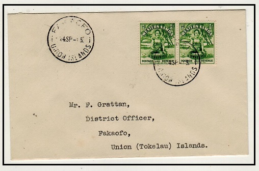 TOKELAU - 1945 1d rate local cover used ay FAKAOFO.