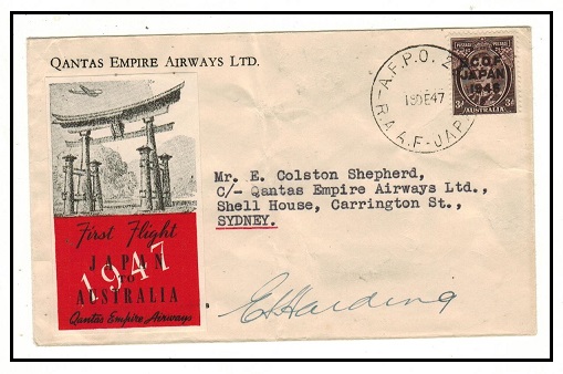 AUSTRALIA - 1947 Japan-Australia first flight cover signed by pilot from AFPO 28.