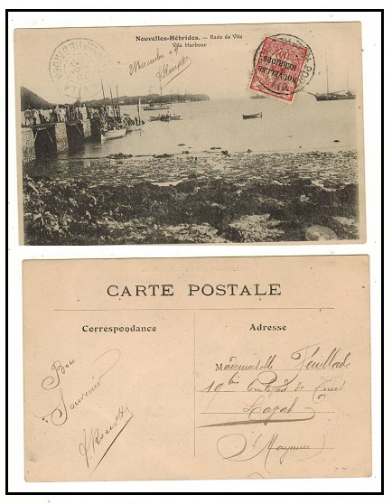 NEW HEBRIDES - 1909 10c rate postcard use at PORT VILA.