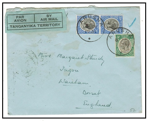 TANGANYIKA - 1931 65c rate cover to UK used at ARUSHA.
