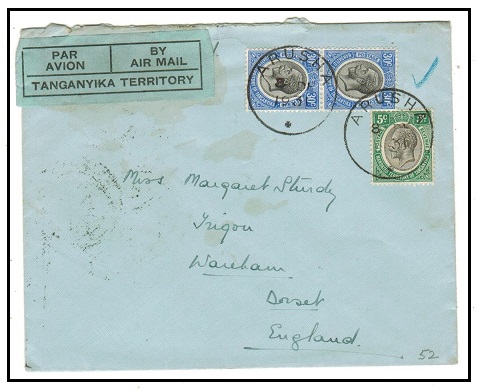 TANGANYIKA - 1931 65c rate cover to UK used at ARUSHA.