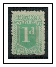 QUEENSLAND - 1923 1d green UNEMPLOYMENT stamp fine mint. 
